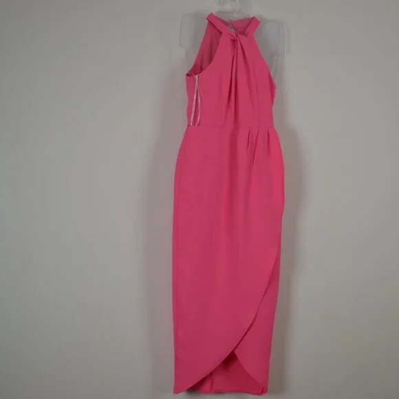 Julia Jordan Knot Halter Neck Sleeveless Faux Wrap Tulip Hem Mid Maxi Womens 2